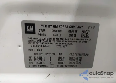 2016 Buick Encore Premium из США, поврежденный, VIN KL4CJHSB8GB606565